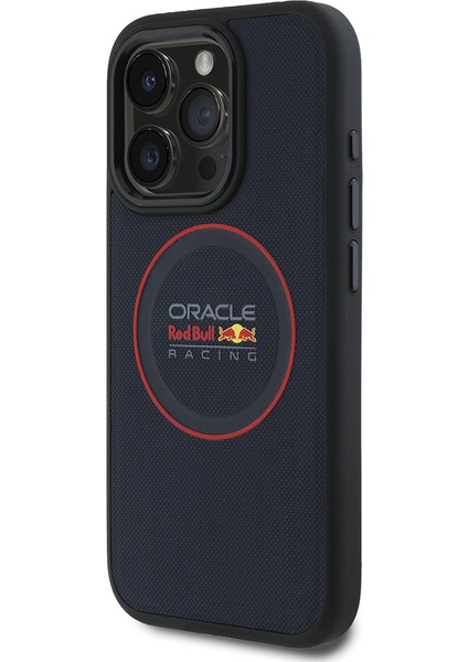 iPhone 15 Pro Max Kılıf Redbull Lisanslı Magsafe Uyumlu Kırmızı Halka ve Logolu Deri Kapak Lacivert modelleri