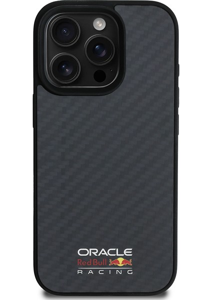 iPhone 16 Pro Max Kılıf Redbull Lisanslı Magsafe Uyumlu Karbon Fiber Parlayan Logolu Kapak Siyah