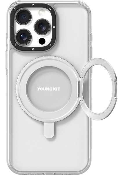 iPhone 15 Pro Max Kılıf Magsafe Şarj Özellikli Parmak Ring Standlı Youngkit Pivot Serisi Şeffaf