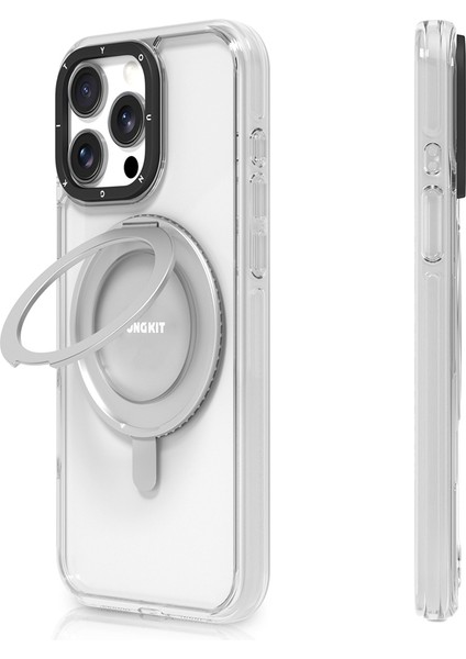 iPhone 15 Pro Max Kılıf Magsafe Şarj Özellikli Parmak Ring Standlı Youngkit Pivot Serisi Şeffaf