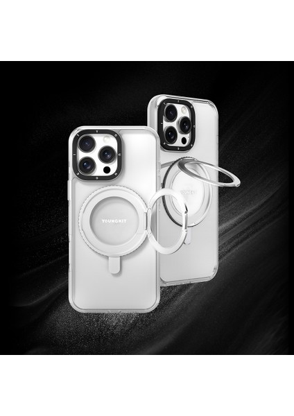 iPhone 15 Pro Max Kılıf Magsafe Şarj Özellikli Parmak Ring Standlı Youngkit Pivot Serisi Şeffaf