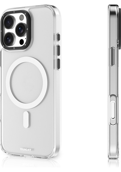 iPhone 16 Pro Kılıf Magsafe Uyumlu Cam Arka Yüzey Tpu Youngkit Gemstone Serisi Kapak Şeffaf
