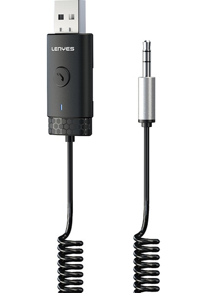 LR209 Spiral Kablolu Dahili Mikrofonlu Kablosuz Ses Alıcı Aux Bluetooth Adaptör Siyah