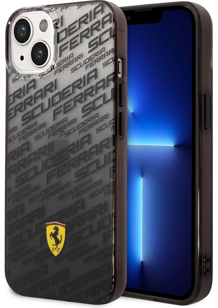 iPhone 14 Kılıf Ferrari Orjinal Lisanlı Transparan Sf Baskılı Dizayn Kapak Siyah