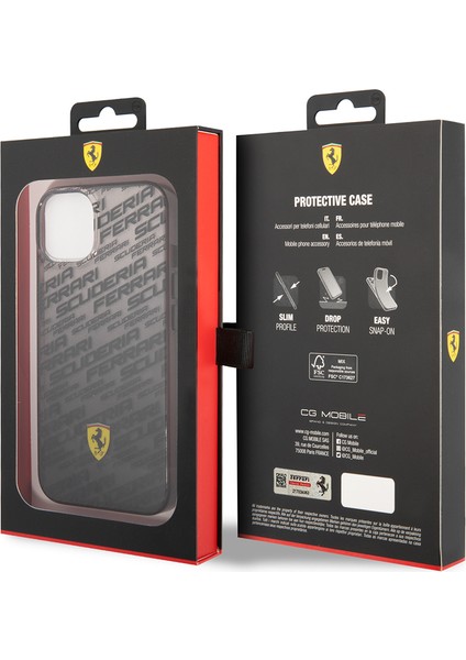 iPhone 14 Kılıf Ferrari Orjinal Lisanlı Transparan Sf Baskılı Dizayn Kapak Siyah indirimleri