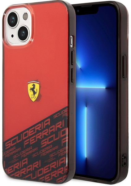 iPhone 14 Kılıf Ferrari Orjinal Lisanlı Transparan Alt Kısım Baskılı Dizayn Kapak Kırmızı