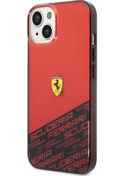 iPhone 14 Kılıf Ferrari Orjinal Lisanlı Transparan Alt Kısım Baskılı Dizayn Kapak Kırmızı