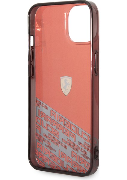 iPhone 14 Kılıf Ferrari Orjinal Lisanlı Transparan Alt Kısım Baskılı Dizayn Kapak Kırmızı