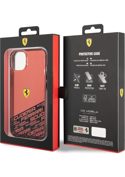 iPhone 14 Kılıf Ferrari Orjinal Lisanlı Transparan Alt Kısım Baskılı Dizayn Kapak Kırmızı