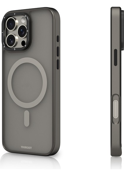 iPhone 16 Pro Kılıf Magsafe Uyumlu Cam Arka Yüzey Tpu Youngkit Gemstone Serisi Kapak Gri