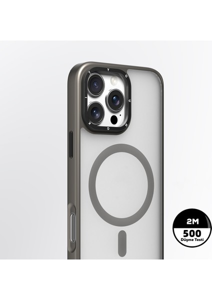 iPhone 16 Pro Kılıf Magsafe Uyumlu Cam Arka Yüzey Tpu Youngkit Gemstone Serisi Kapak Gri