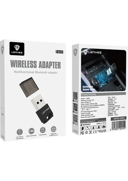LR203 USB Bluetooth 5.0 Wireless Transmitter Adaptör Siyah