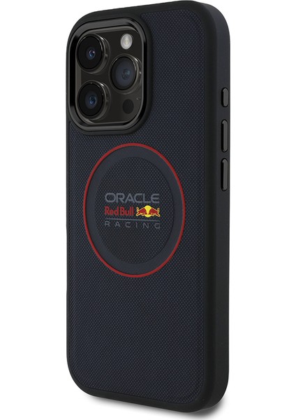 iPhone 16 Pro Max Kılıf Redbull Lisanslı Magsafe Uyumlu Kırmızı Halka ve Logolu Deri Kapak Lacivert modelleri