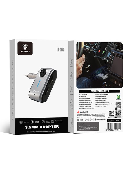 LR207 Kablosuz Ses Alıcı Aux Bluetooth 5.3 Adaptör Gri