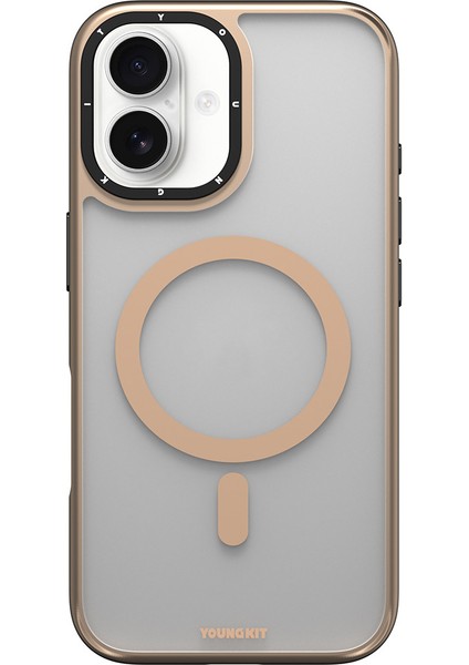 iPhone 16 Kılıf Magsafe Şarj Özellikli Cam Arka Yüzey Tpu Youngkit Gemstone Serisi Kapak Gold