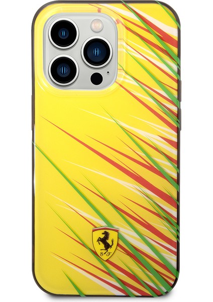 iPhone 14 Pro Max Kılıf Ferrari Orjinal Lisanslı Baskı Logolu Çimen Desenli Kapak Sarı fiyatları