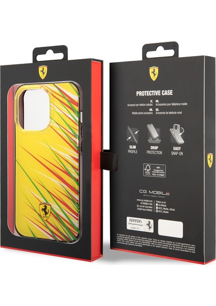 iPhone 14 Pro Max Kılıf Ferrari Orjinal Lisanslı Baskı Logolu Çimen Desenli Kapak Sarı indirimleri