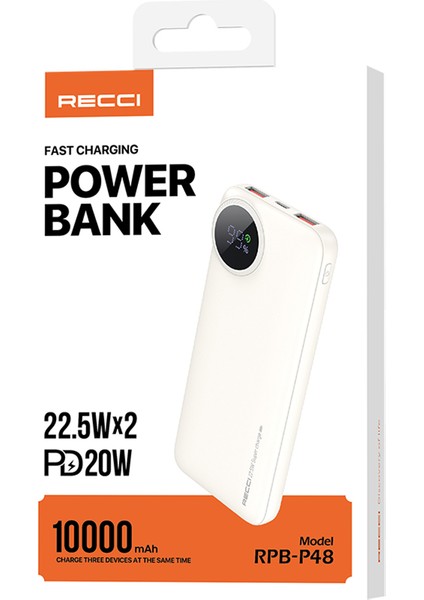 RPB-P48 Powerbank Pd 20W Dijital LED Göstergeli Hızlı Şarj Özellikli 22.5W 10000 mAh Krem fırsatları