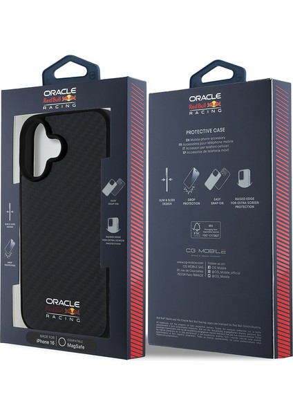 iPhone 16 Kılıf Redbull Lisanslı Magsafe Uyumlu Karbon Fiber Tasarımlı Parlayan Logolu Kapak Siyah indirimleri