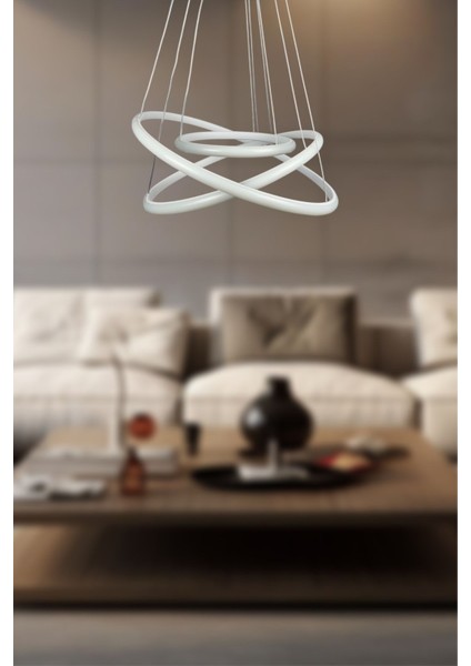 Rings Modern Tasarım Beyaz Renk - Yatak Odası - Salon - Çocuk Odası - Mutfak Beyaz LED 3 Lü Avize