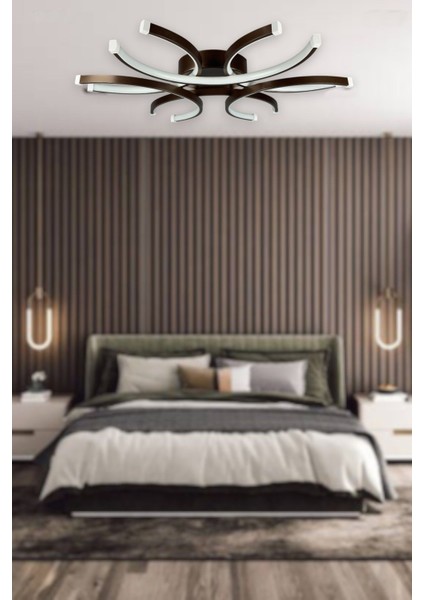 Levora Kahverengi Modern Tasarım - Salon - Mutfak - Yatak Odası Beyaz Işıklı LED Avize