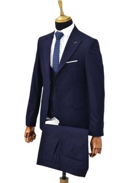 Erkek Lacivert Silim Fitt Yelekli Takım Elbise BGL-ST04304 fiyatları