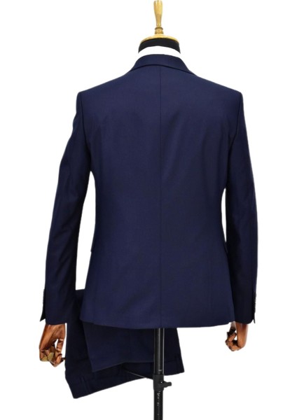 Erkek Lacivert Silim Fitt Yelekli Takım Elbise BGL-ST04304 fırsatları