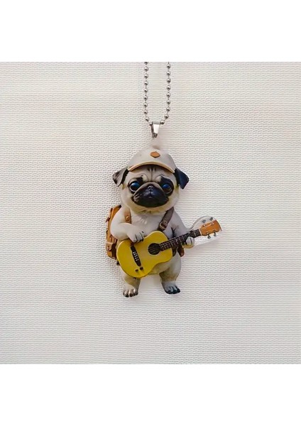 Gitarlı Pug 2 Boyutlu Akrilik Dikiz Aynası Süsü 8X6CM
