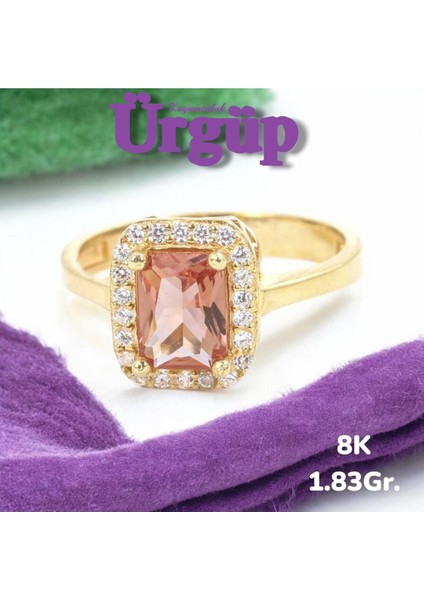 8 Ayar 1.83 Gram Altın Pembe Kuvars Taşlı Yüzük