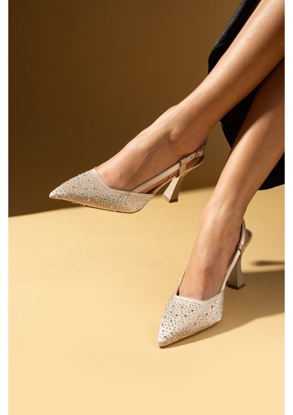 Su Damlası Taşlı Sivri Burun Arkası Açık Slingback Kadın Topuklu Ayakkabı 71-628-25 modelleri