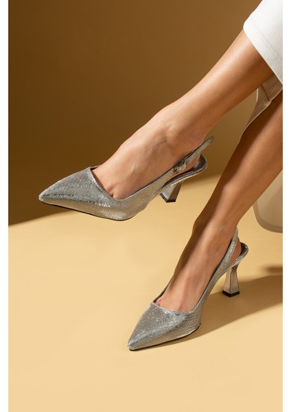 Kroko Desenli Sivri Burun Arkası Açık Slingback Kadın Topuklu Ayakkabı 71-633-25BASKI