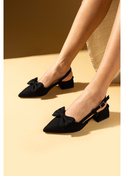 Sivri Burun Fiyonk Detaylı Saten Kumaş Slingback Kadın Topuklu Ayakkabı 87-141-25SATEN fiyatları