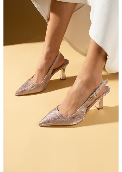 Kroko Desenli Sivri Burun Arkası Açık Slingback Kadın Topuklu Ayakkabı 71-633-25BASKI