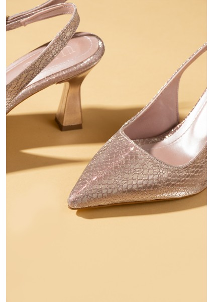 Kroko Desenli Sivri Burun Arkası Açık Slingback Kadın Topuklu Ayakkabı 71-633-25BASKI