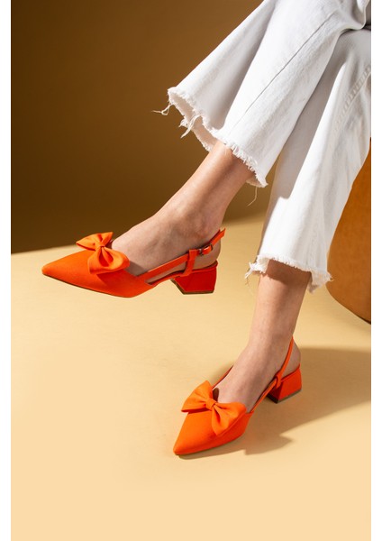Sivri Burun Fiyonk Detaylı Saten Kumaş Slingback Kadın Topuklu Ayakkabı 87-141-25saten fiyatları