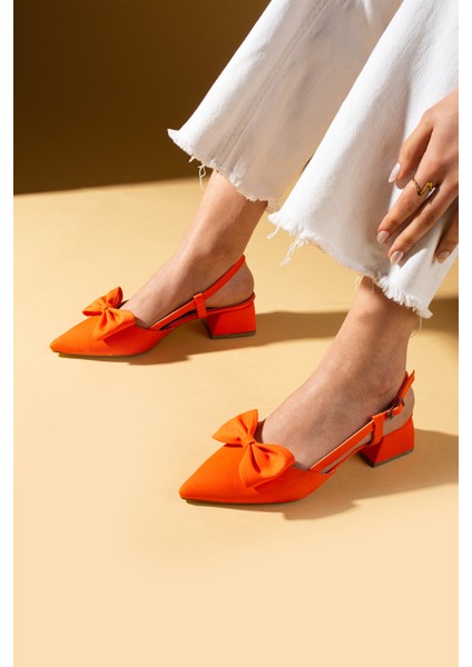 Sivri Burun Fiyonk Detaylı Saten Kumaş Slingback Kadın Topuklu Ayakkabı 87-141-25saten modelleri