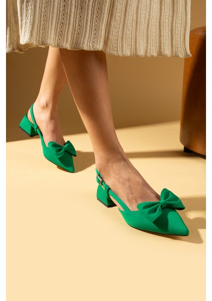 Sivri Burun Fiyonk Detaylı Saten Kumaş Slingback Kadın Topuklu Ayakkabı 87-141-25saten modelleri