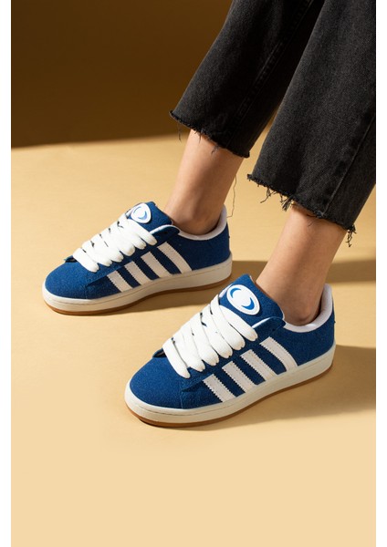 Kalın Bağcıklı Şerit Detaylı Rahat Taban Kadın Sneakers 001-3458-25BEYAZ