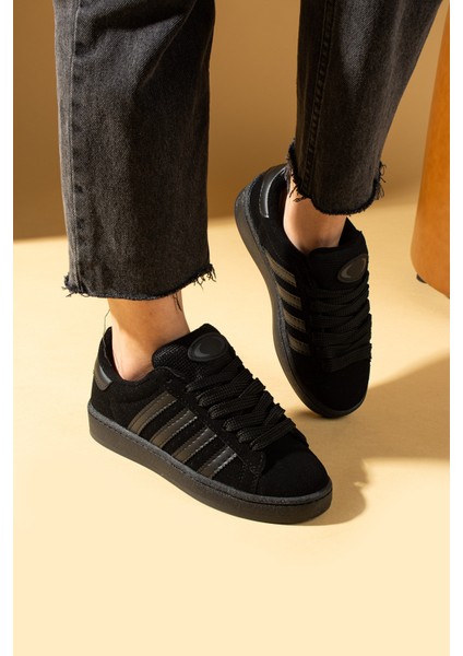 Kalın Bağcıklı Şerit Detaylı Rahat Taban Kadın Sneakers 001-3458-25SIYAH modelleri