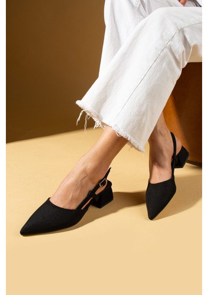 Sivri Burun Saten Kumaş Slingback Kadın Topuklu Ayakkabı 87-151-25saten