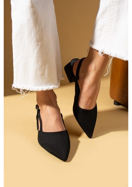 Sivri Burun Saten Kumaş Slingback Kadın Topuklu Ayakkabı 87-151-25saten