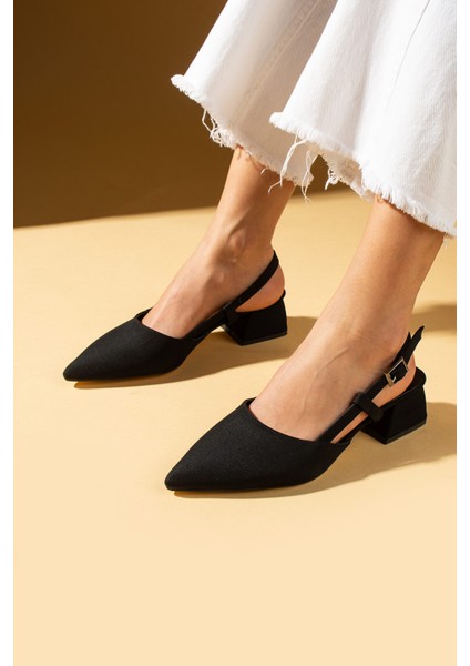Sivri Burun Saten Kumaş Slingback Kadın Topuklu Ayakkabı 87-151-25saten