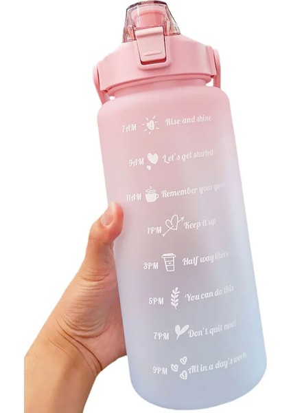 Motivasyonel Su Matarası 2lt Tritan Spor Salonu Su Şişesi Bpa Içermez Suluk Sticker Hediyeli