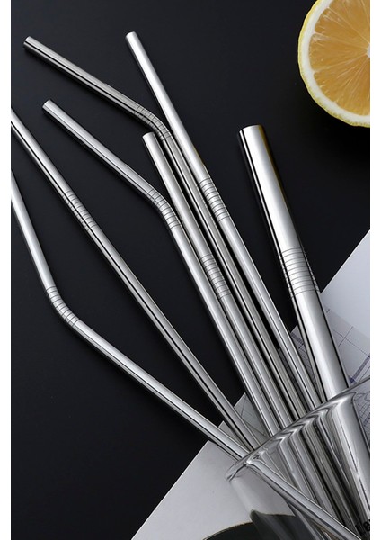 5 Adet Çelik Pipet Paslanmaz Çelik Metal Meşrubat Pipeti Seti 5 Parça