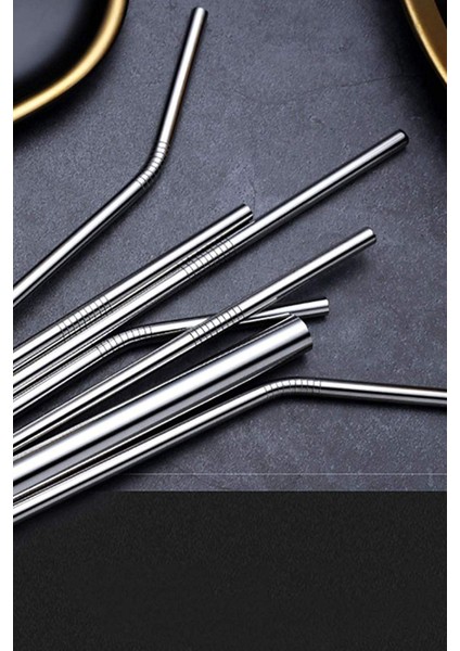 5 Adet Çelik Pipet Paslanmaz Çelik Metal Meşrubat Pipeti Seti 5 Parça