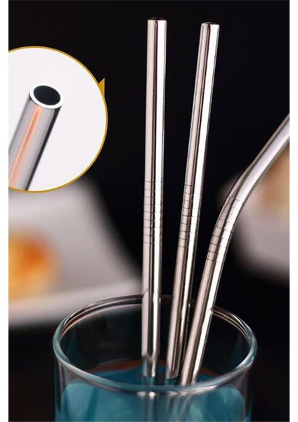 5 Adet Çelik Pipet Paslanmaz Çelik Metal Meşrubat Pipeti Seti 5 Parça