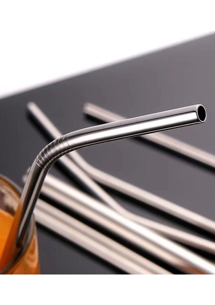 5 Adet Çelik Pipet Paslanmaz Çelik Metal Meşrubat Pipeti Seti 5 Parça