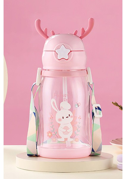 Geyik Figürlü Pipetli Taşıma Askılı Çocuk Matarası 500 ml Sevimli fırsatları