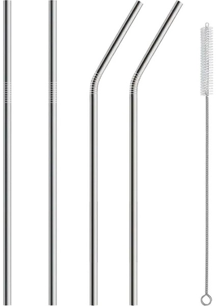 Metal Pipet - Paslanmaz Çevre Dostu Metal Pipet Fırça Seti 5 Parça