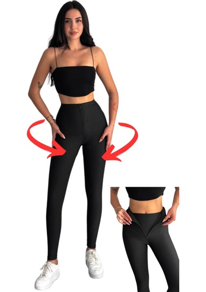 Looksense Kadın Çift Katlı Fermuarlı Toparlayıcı Yüksek Bel Korse Tayt 1006